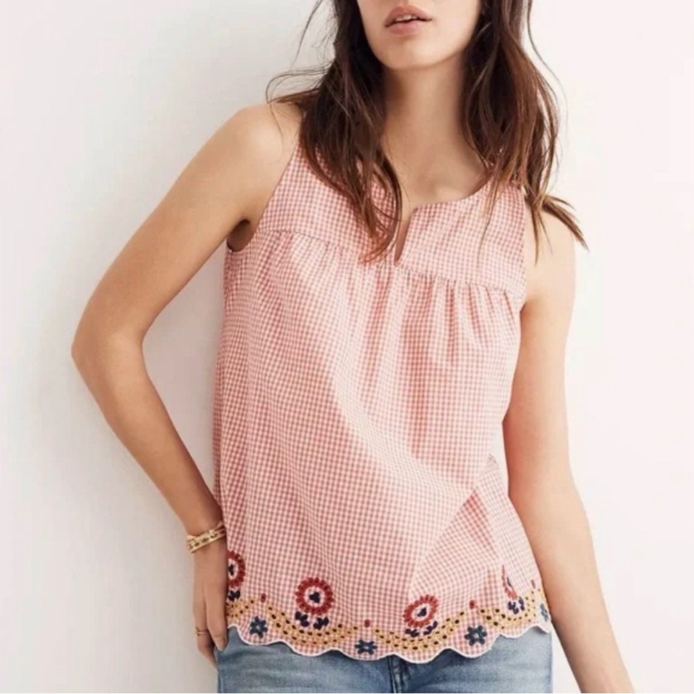 Madewell Embroidered Sunset Gingham Top Size XS